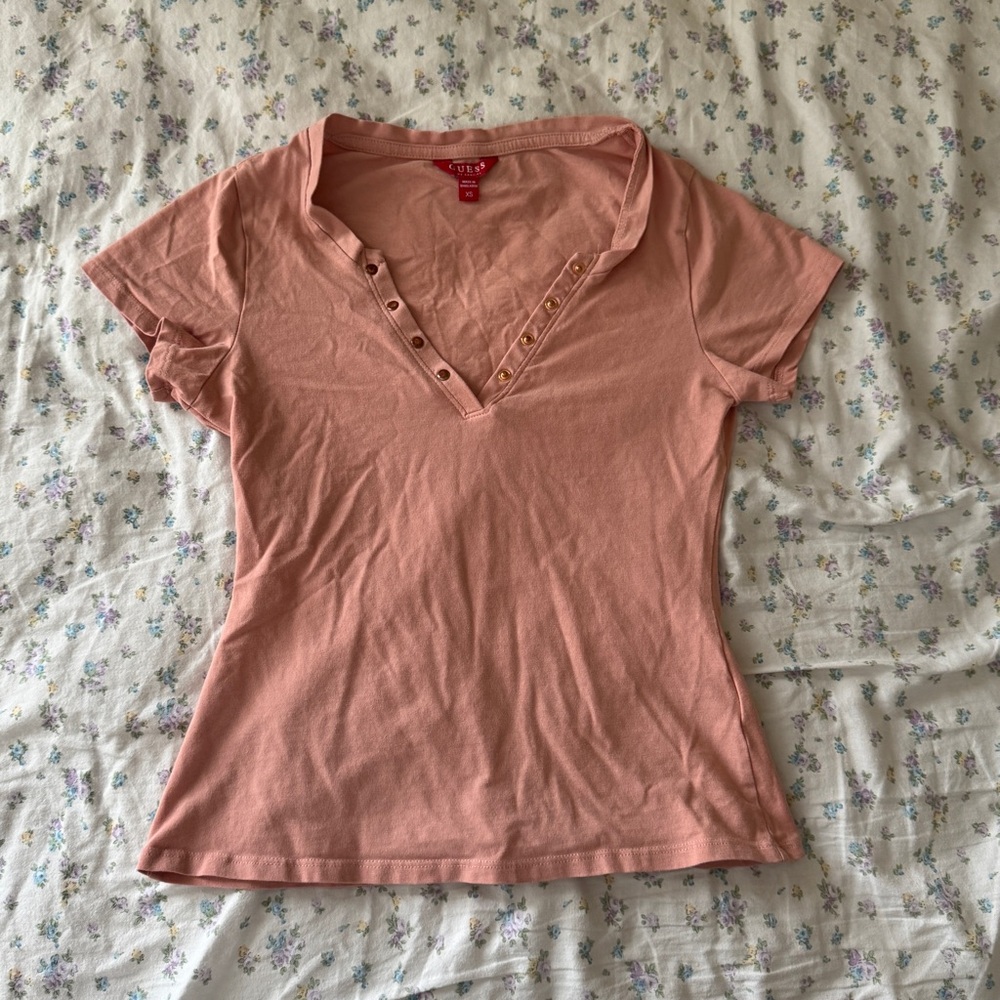 Guess Women's salmon pink Henley Shirt